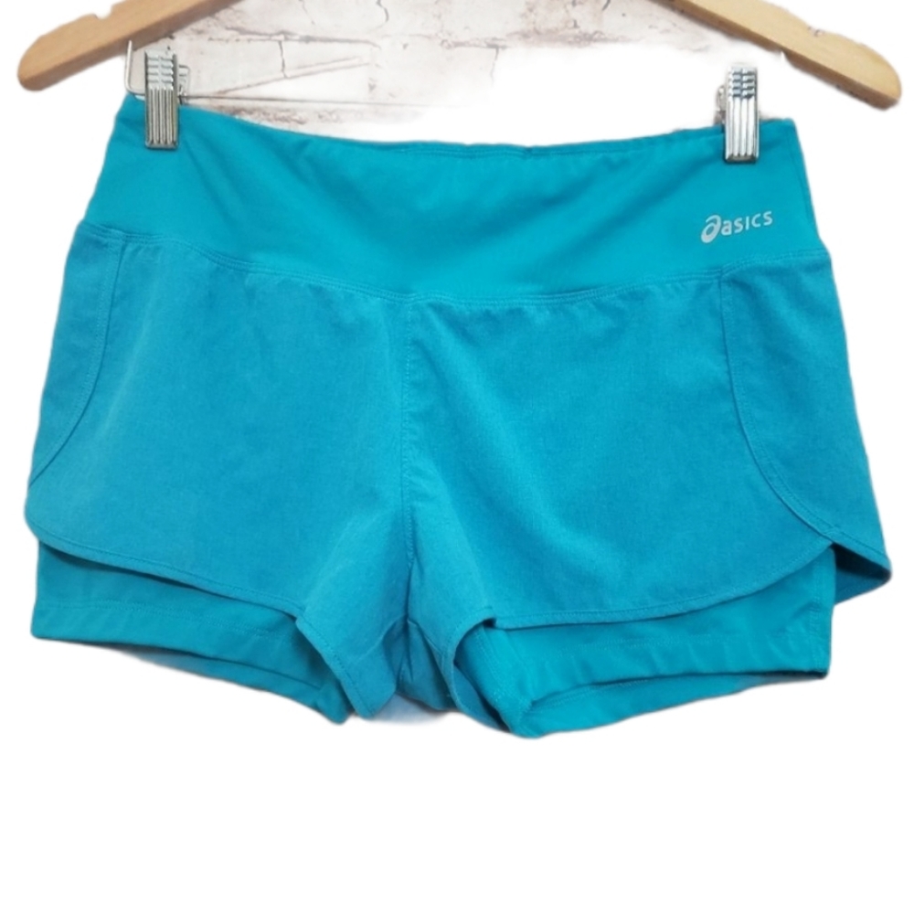 Women's Asics Sz M Blue Teal Active Gym Shorts EUC